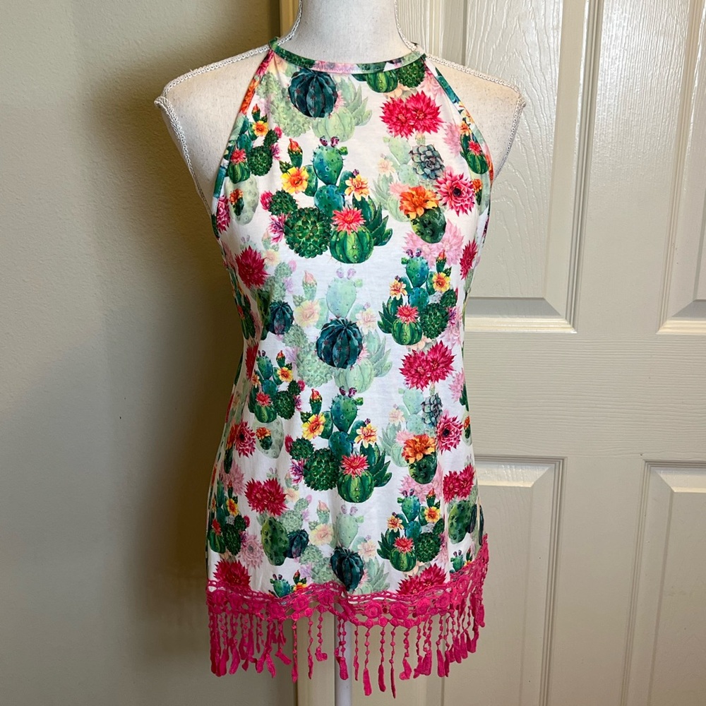 Merigold Kiss Cacti Print Halter Tank Top